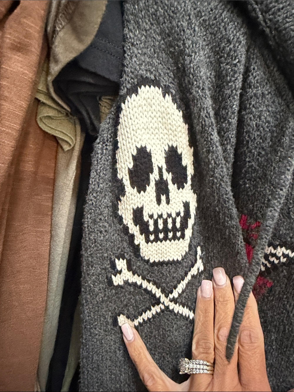 torrid Gray Zip Hoodie with Pink Skull & Rose Knits - Picture 3 of 6